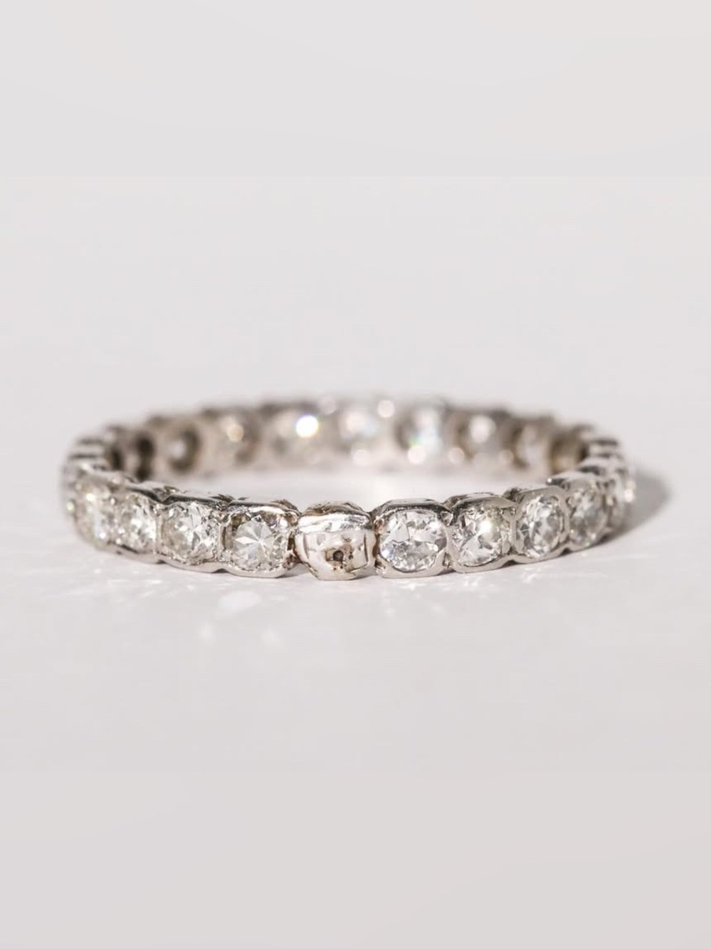 Art Deco Platinum Old European Diamond Eternity Band Ring Size 7.5 Antique - Picture 6 of 13